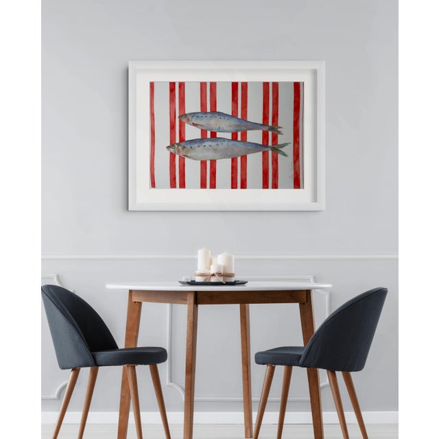 “Sardinelles on Red” Original Impressionistic Watercolor Colored Pencils on Paper Fish Still Life by Anna Novick For Sale - Image 9 of 12