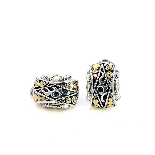 Authentic John Hardy Estate Post Omega Back Earrings Sterling Silver 18k Y Gold DETAILS Style: Post Omega Back...
