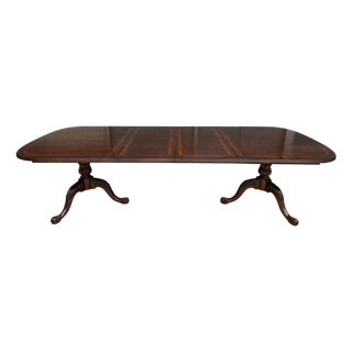 Drexel Heritage Banded Mahogany Double Pedestal Dining Table With Two Leaves For Sale