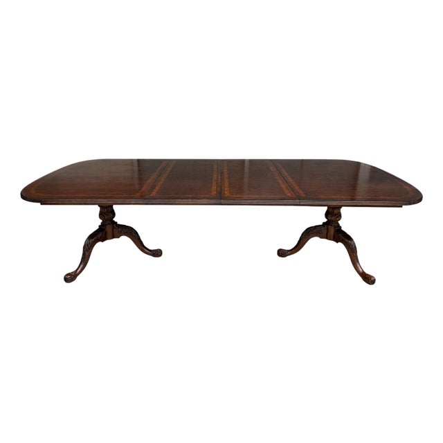Drexel Heritage Banded Mahogany Double Pedestal Dining Table With Two Leaves For Sale