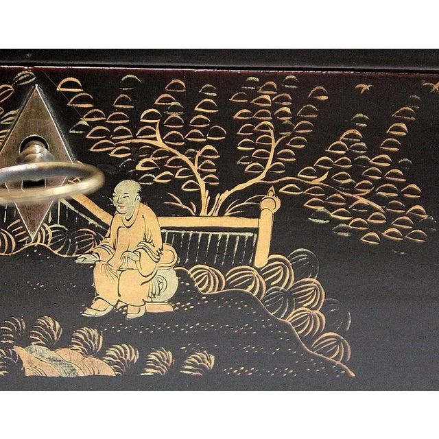 Large Napoleon III Japonaiserie Wooden Box Painted Black, Mid-19th Century For Sale - Image 16 of 18