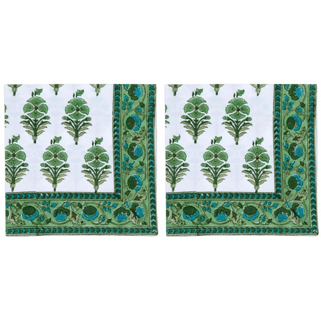 Juhi Flower Napkins, Green - A Pair For Sale - Image 4 of 4
