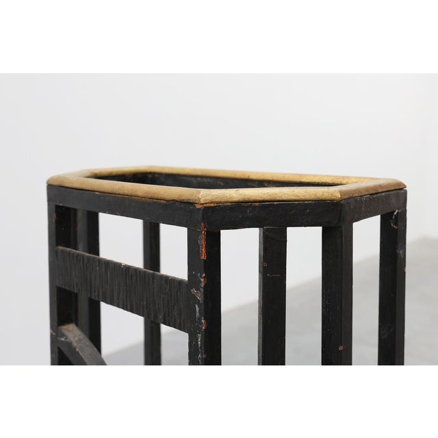 Metal Art Deco Metal Umbrella Stand with Geometric Openwork and Brass Rim, Belgium, 1920s For Sale - Image 7 of 16