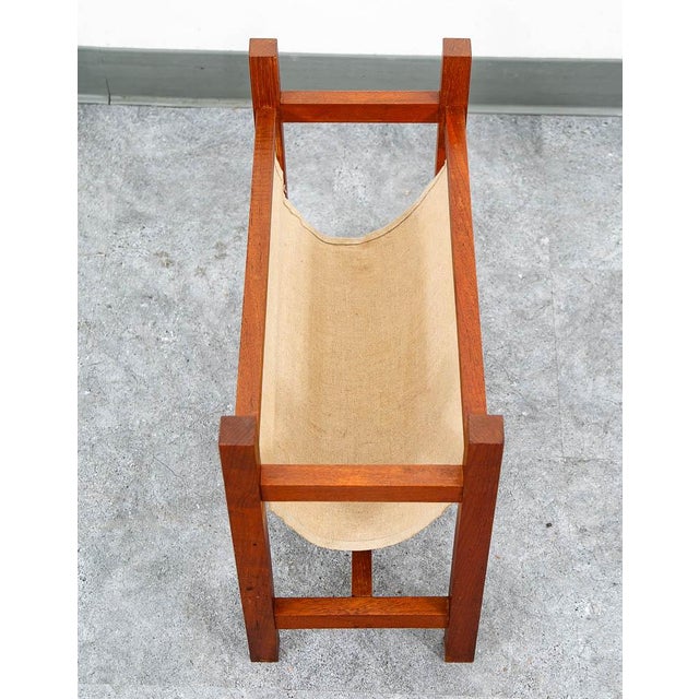 Mid Century Modern Magazine Rack Danish Canvas Sling Teak Vintage Tan Brown For Sale - Image 4 of 10