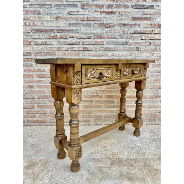 Early 20th Century Spanish Console Table with 2 Drawers and Turned Legs For Sale - Image 10 of 10
