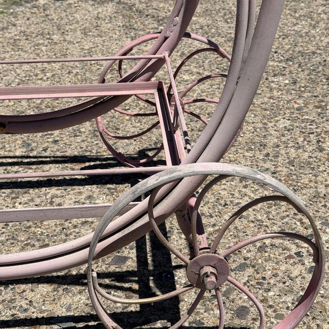 Mid 20th Century Antique Salterini Mt Vernon Wrought Iron Art Nouveau Pink Serving Bar Tea Cart For Sale - Image 5 of 16