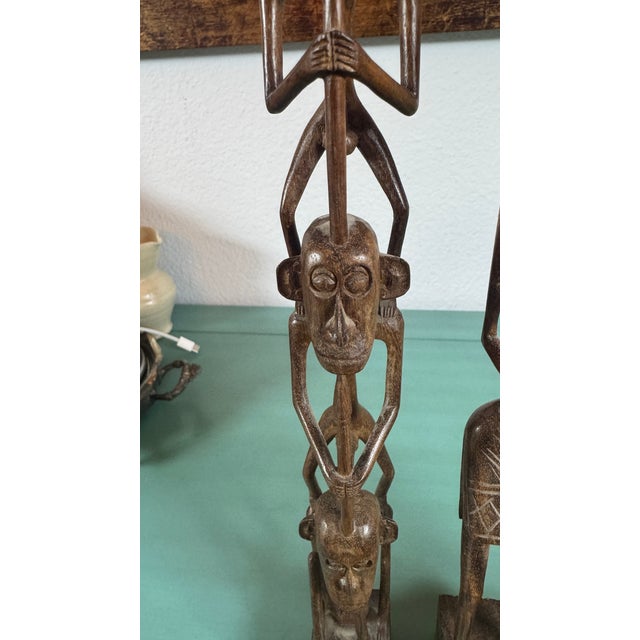 1960s African Ebony Stick Totem Figures, Malawi Tribal Wooden Sculptures 3 Pc For Sale - Image 14 of 15