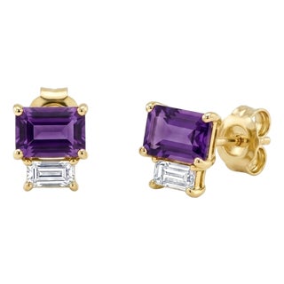 Amethyst Stud Earrings • Baguette Gemstone Geometric Studs • February Birthstone Gift for Her - A Pair For Sale