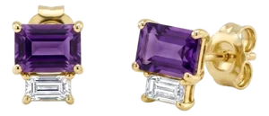 Amethyst Stud Earrings • Baguette Gemstone Geometric Studs • February Birthstone Gift for Her - A Pair