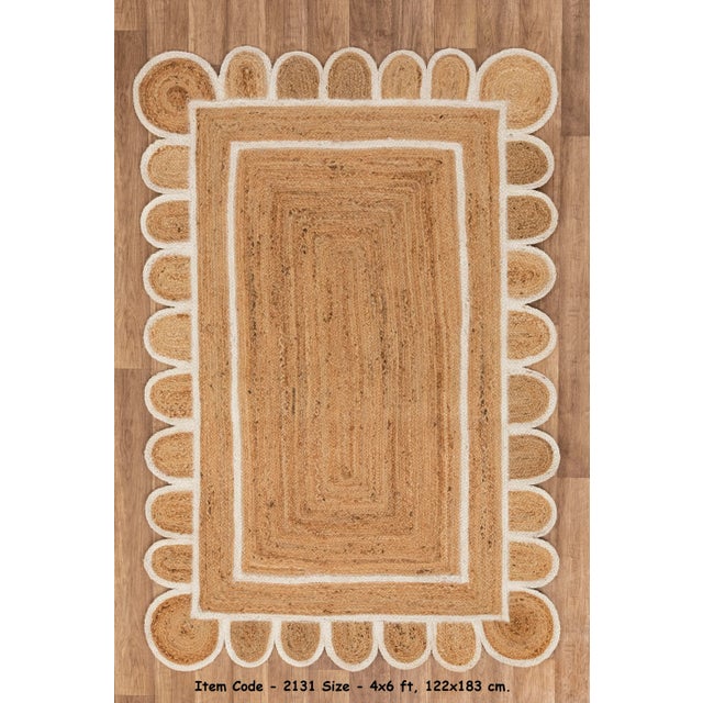 5'x7' White Trim Jute Scallop Braided Handmade Rug For Sale - Image 10 of 12