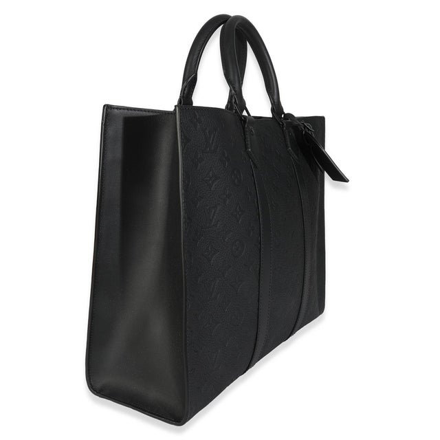 Contemporary Black Monogram Embossed Taurillon Sac Plat 24H For Sale - Image 3 of 9