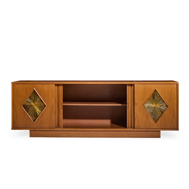 John Keal for Brown Saltman Style Mid Century Walnut Tambour Door Credenza and Hutch For Sale - Image 14 of 16