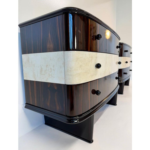 Twin Parchment and Exotic Wood Dressers, 1940s, Set of 2 For Sale - Image 6 of 17