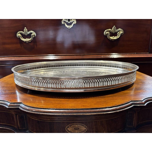 Silver Plate Gallery Tray on Bun Feet For Sale - Image 4 of 7