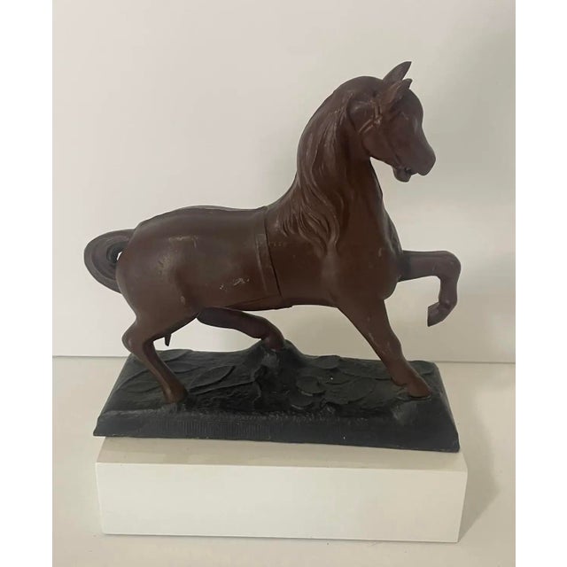 Antique Cast Metal Horse Statue – Early 20th Century Spelter Clock Topper Figurine For Sale - Image 4 of 11