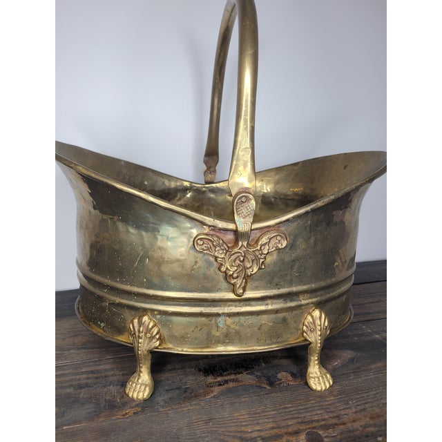 Traditional Late 20th Century Ornate Footed Brass Scuttle Cachepot For Sale - Image 3 of 12