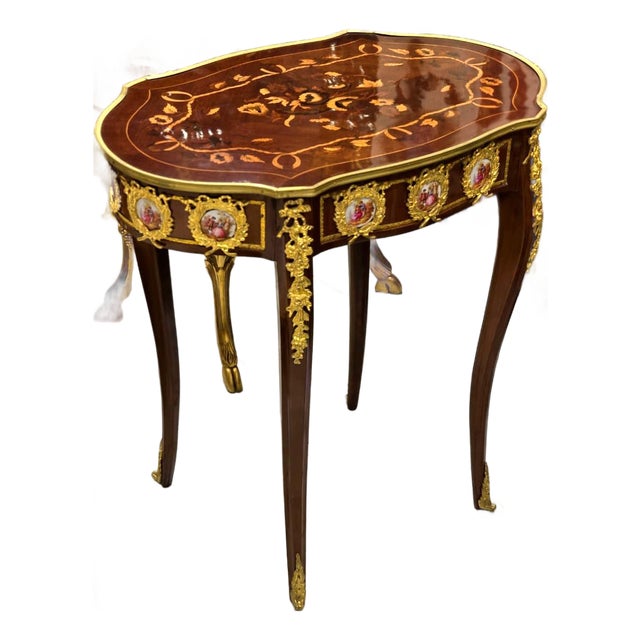 French Style Coffee Table – Wood With Gold Leaf Accents For Sale
