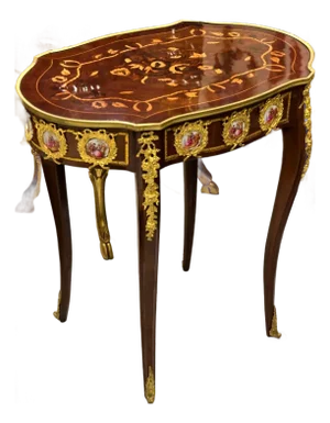 French Style Coffee Table – Wood With Gold Leaf Accents