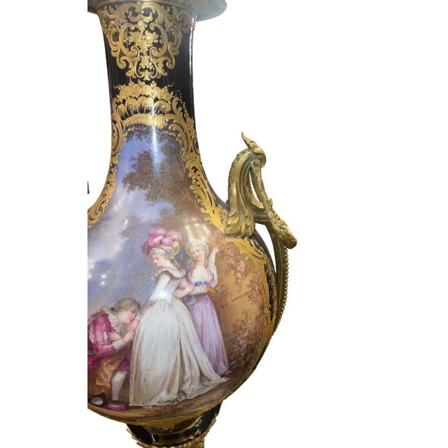 19th Century Monumental 19th Century Sèvres Porcelain Lidded Urn With Gilt Bronze Mounts For Sale - Image 5 of 11