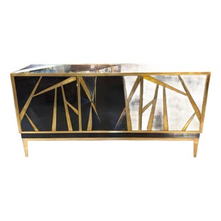 Modern Italian Black Lacquered and Brass Italian Sideboard For Sale