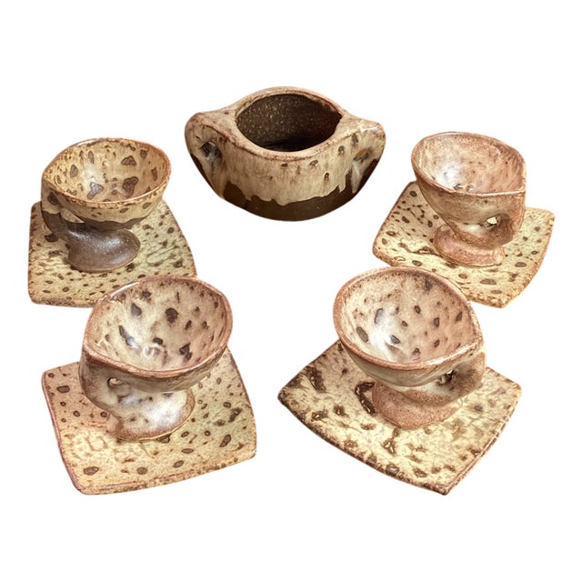 Stoneware Coffee Service from Vallauris, 1970s, Set of 9 For Sale