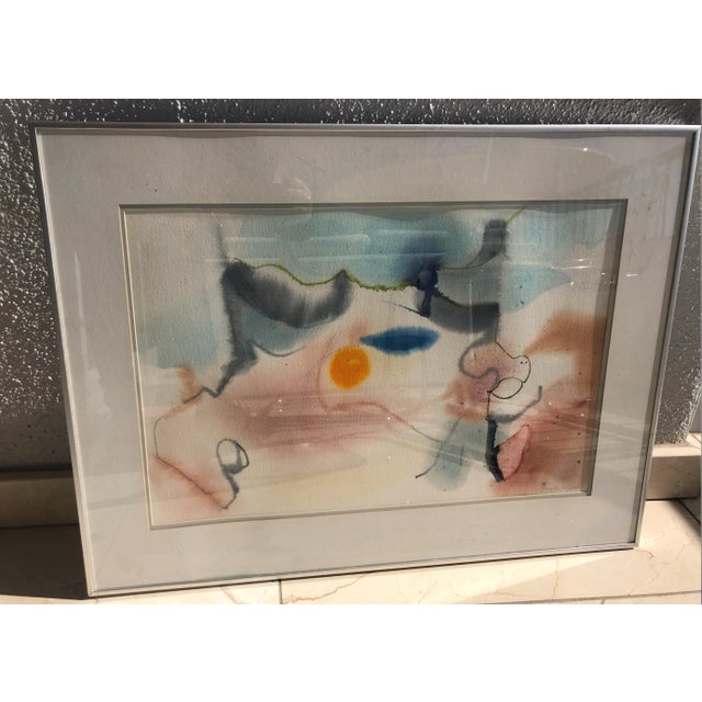 1970s 1970s Vintage Frances DesLoge Abstract Watercolor Painting For Sale - Image 5 of 6