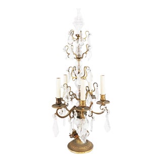 1930s Louis XVI Style French Girondole Style Gilt Lamp With Lusters For Sale