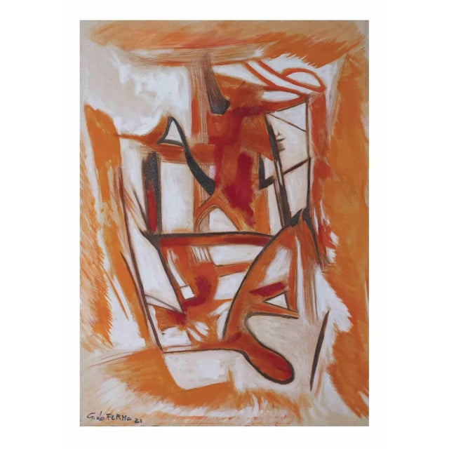 Giorgio Lo Fermo, Orange Abstract Composition, Original Oil on Canvas, 2021 For Sale - Image 5 of 5