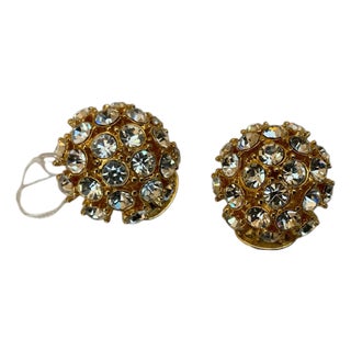 Vintage Designer Nolan Miller Clip on Earrings Clear Cluster Crystals, A Pair For Sale