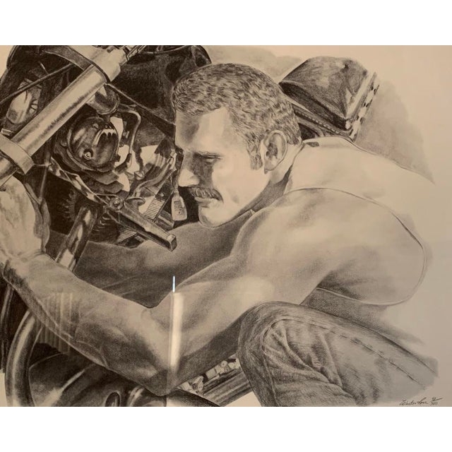 American Weston Rose Graphite Signed Lithograph Motorcycle Mechanic - C.1980 For Sale - Image 3 of 10