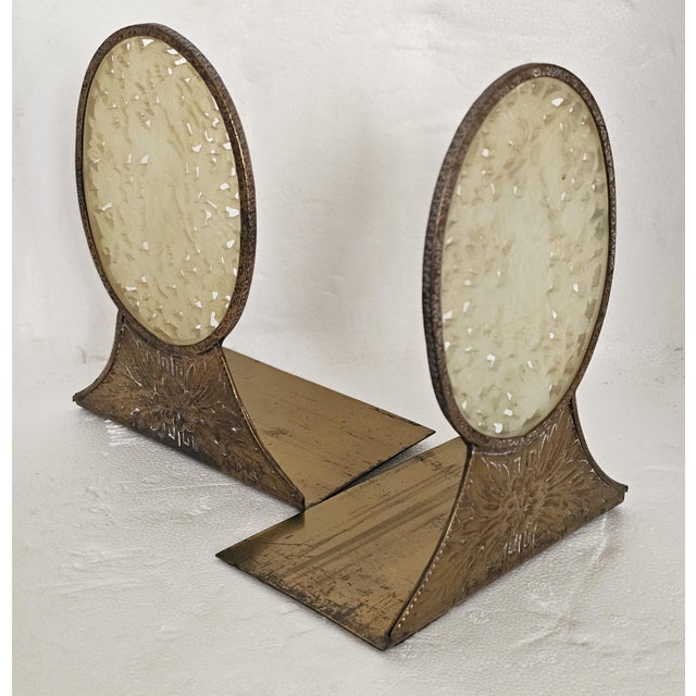 Chinese Antique Chinese Carved Jade Bookends With Brass Floral Bases — Scholar Motif Pair For Sale - Image 3 of 14
