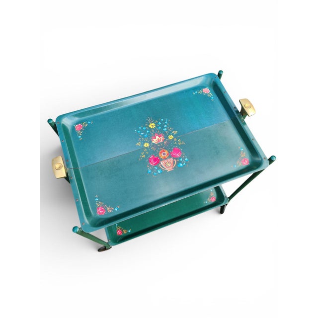 Folding Green Trolley with Floral Decor, 1960s-1970s For Sale - Image 4 of 12