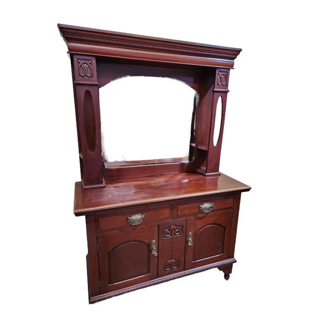 Superb English Arts & Crafts mahogany mirror-backed sideboard in excellent condition. Absolutely beautiful as is, would...