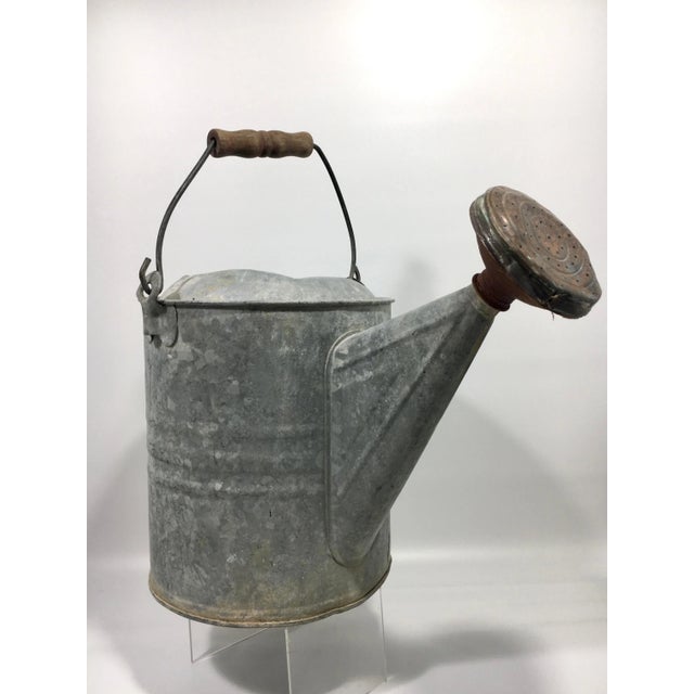 Large Rustic Vintage Copper + Steel Watering Can For Sale - Image 4 of 10