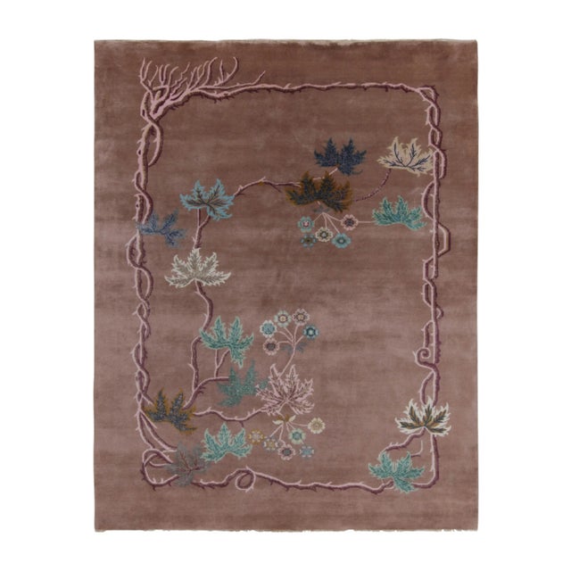 Rug & Kilim Chinese Style Square Art Deco Rug in Brown, Bordeaux & Blue Florals - 10'x10' For Sale - Image 9 of 9