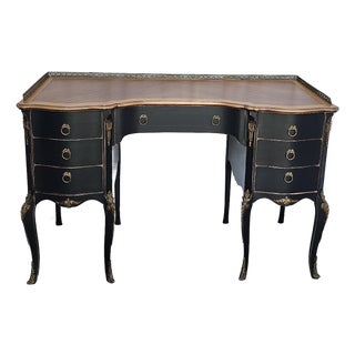 1930s Vanity Table/Desk, Louis XV Style French Provincial Desk, Ebonized Style Vanity Table For Sale