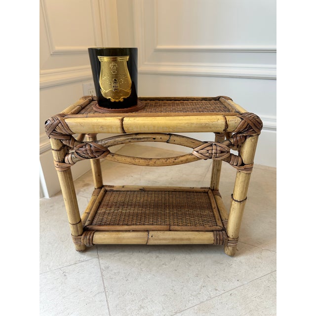 Vintage French Rattan and Cane Small Table or Stool For Sale - Image 10 of 15