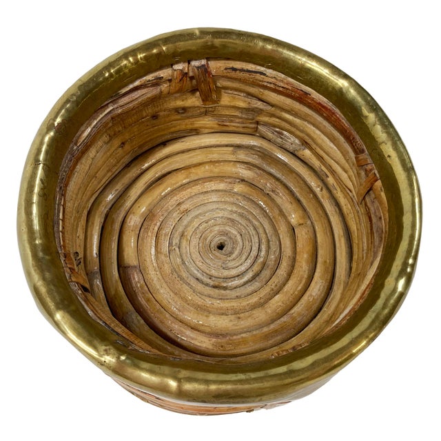 Vintage Italian Crespi Style Rattan and Brass Rim Wine Coaster For Sale In Kansas City - Image 6 of 7