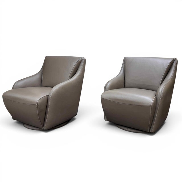 Taupe W. Schillig Leather Nikki Swivel Lounge Chairs, a Pair For Sale - Image 8 of 17