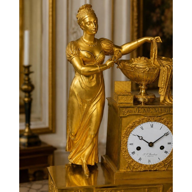 c.1800 Rouchouze Empire Gilt Bronze Mantel Clock For Sale - Image 9 of 18