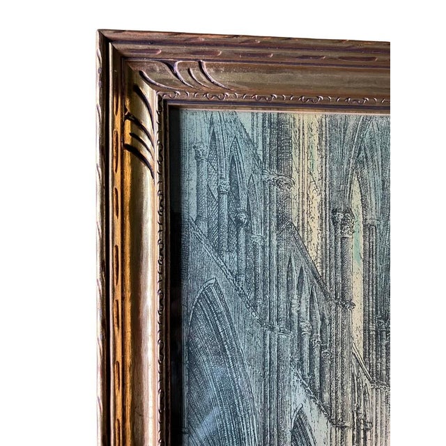 Antique American Arts Co. Ny Colored Etching Print of "Reims Cathedral" in Gilded Frame For Sale - Image 4 of 9