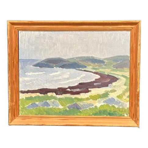 Curt Rydell, Coastal Landscape, 1950s, Oil Painting on Panel, Framed For Sale