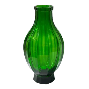 Vintage Facet Cut Emerald Green Czech Art Glass Vase