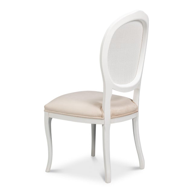 Cane Back Dining Chairs in White with Taupe Velvet, Sets of 2 For Sale - Image 4 of 11