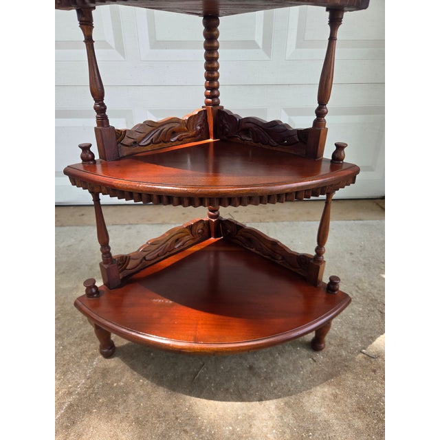 Early 20th Century Eastlake Revival 5-Tier Mahogany Corner Etagere Shelf For Sale - Image 9 of 11