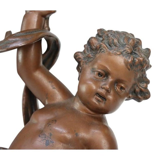 Bradley Hubbard 19th Century Bradley & Hubbard Victorian Brass, Bronze, Marble & Glass Figural Oil Lamp For Sale - Image 4 of 14