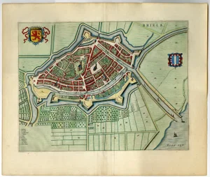 Bird's-Eye View Map of Brielle by Blaeu, Netherlands, 1649