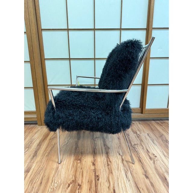 Metal Restoration Hardware Khan Tibetan Black Wool Chair For Sale - Image 7 of 10