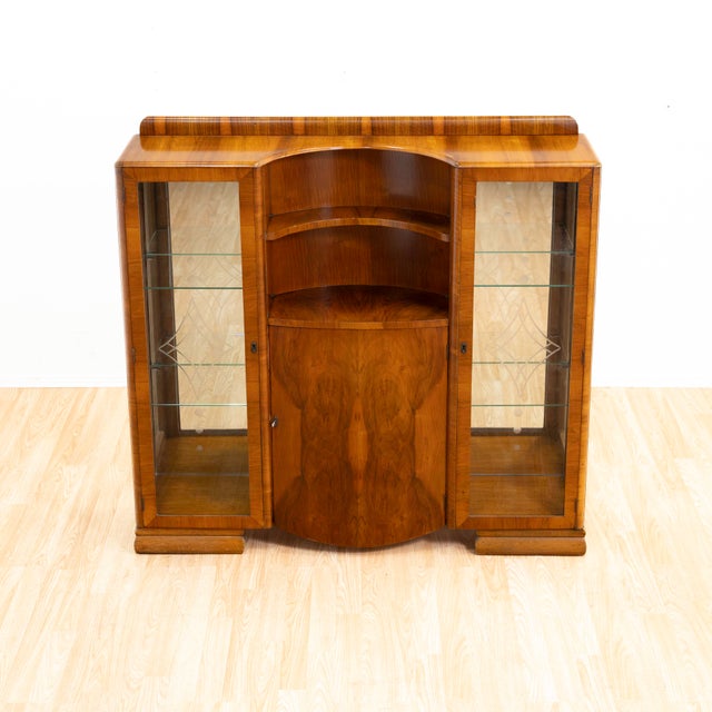 1950s Art Deco Walnut China Display Cabinet For Sale - Image 4 of 10