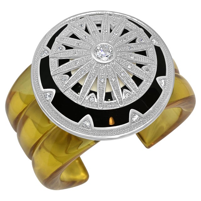 Miriam Salat 'MIRIM' Art Deco Cuff Set In Sterling Silver & White Topaz For Sale - Image 15 of 18